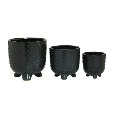 Set of 3 Ceramic Planter with Legs Black - Olivia & May