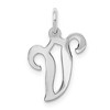 Black Bow Jewelry 14k White Gold, Sophia Collection, Small Script Initial V Pendant - 3 of 4