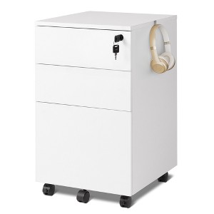 GALAXHERO 3-Drawer Rolling File Cabinet with Lock, Wood Under Desk Filing Cabinet for Home Office, Fits Letter/Legal/A4 Size, White - 1 of 4