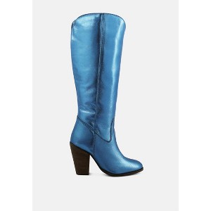 GREAT-STORM Blue Metallic Leather Calf Boots - 1 of 4