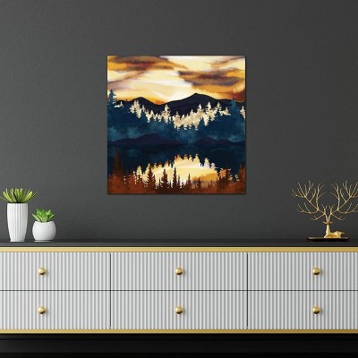 26" Square Fall Sunset Canvas Art with Pine Wood Frame