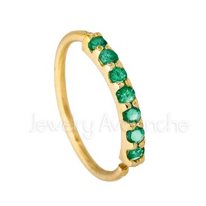 Jewelry Avalanche Unisex 20G 14K Gold 7-stone Emerald Nose Hoop, 8mm(5/16") Nose Ring - 1 of 4