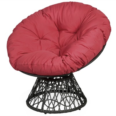 Tangkula Rattan Papasan Chair Ergonomic Chair All-Weather Wicker 360-Degree Swivel Cushion for Outdoor & Indoor Red/Black/Green