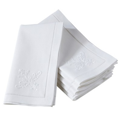 Saro Lifestyle Embroidered Floral Vase Hemstitch Design Cotton Napkins (Set of 6)