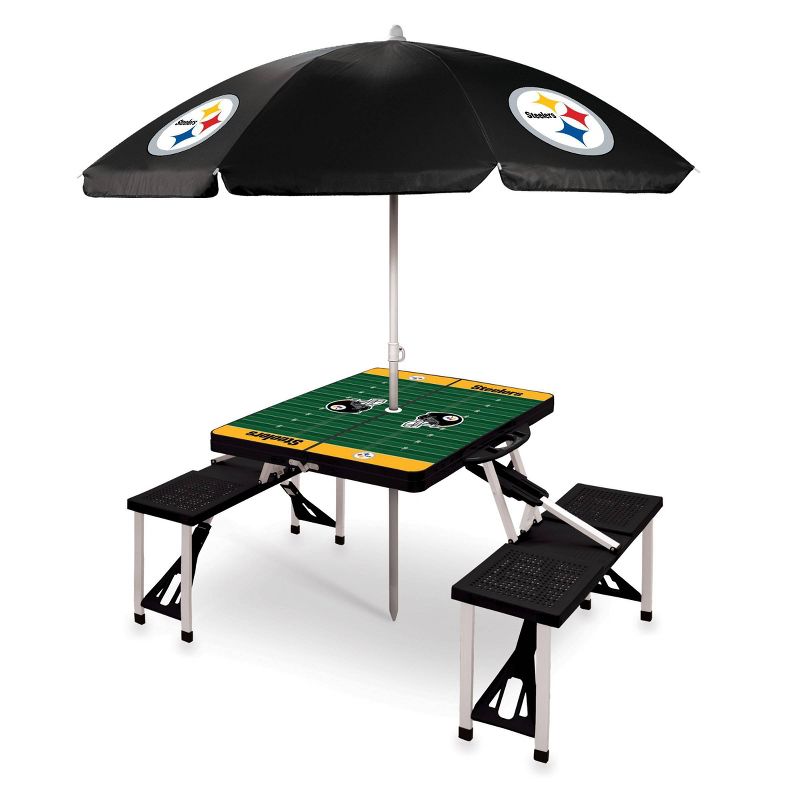 NFL Pittsburgh Steelers Portable Folding Table with Seats and Umbrella, 1 of 5