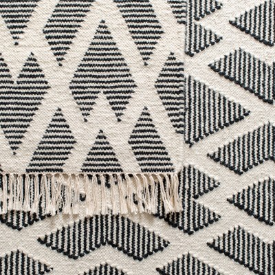 Nomadic Essence Handwoven Black and Cream Wool Area Rug, 5' x 8'
