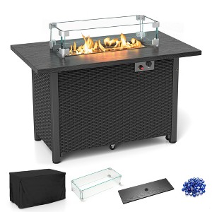 Tangkula 42 Inch Patio Rattan Propane Fire Pit Propane Gas Fire Pit Table w/ Wind Guard - 1 of 4