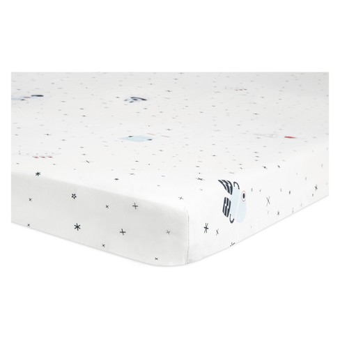 Babyletto Mini Fitted Crib Sheet Galaxy Floating Robots White