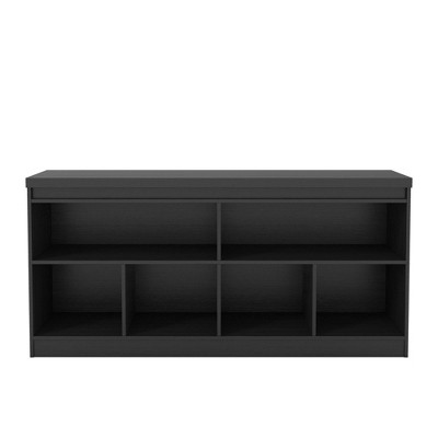 Contemporary Matte Black Wood 6-Shelf Buffet Cabinet