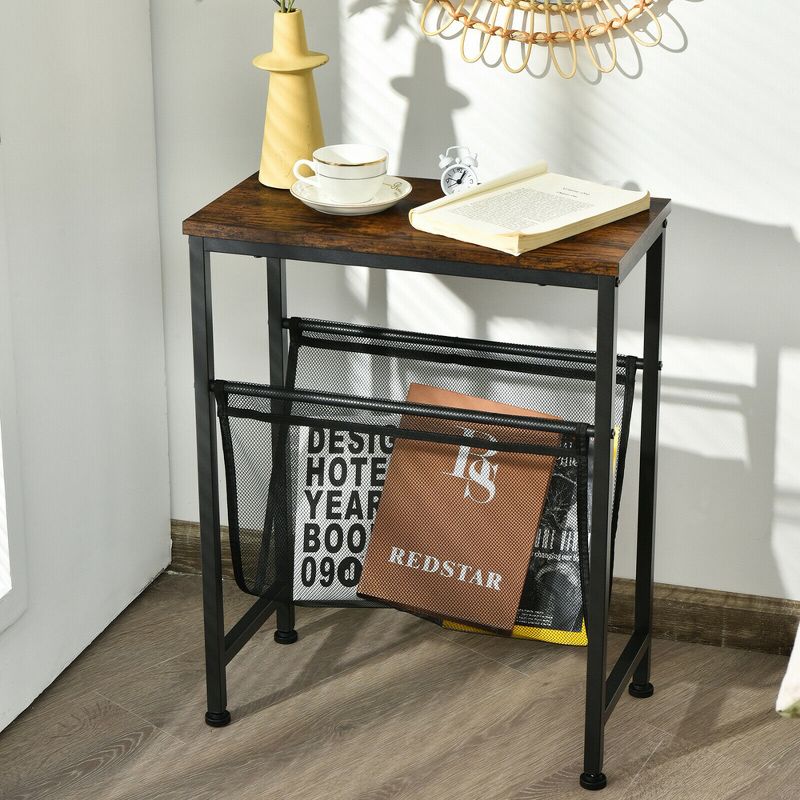 Costway Narrow End Table Magazine Holder Sling Industrial Accent Console Table, 5 of 11