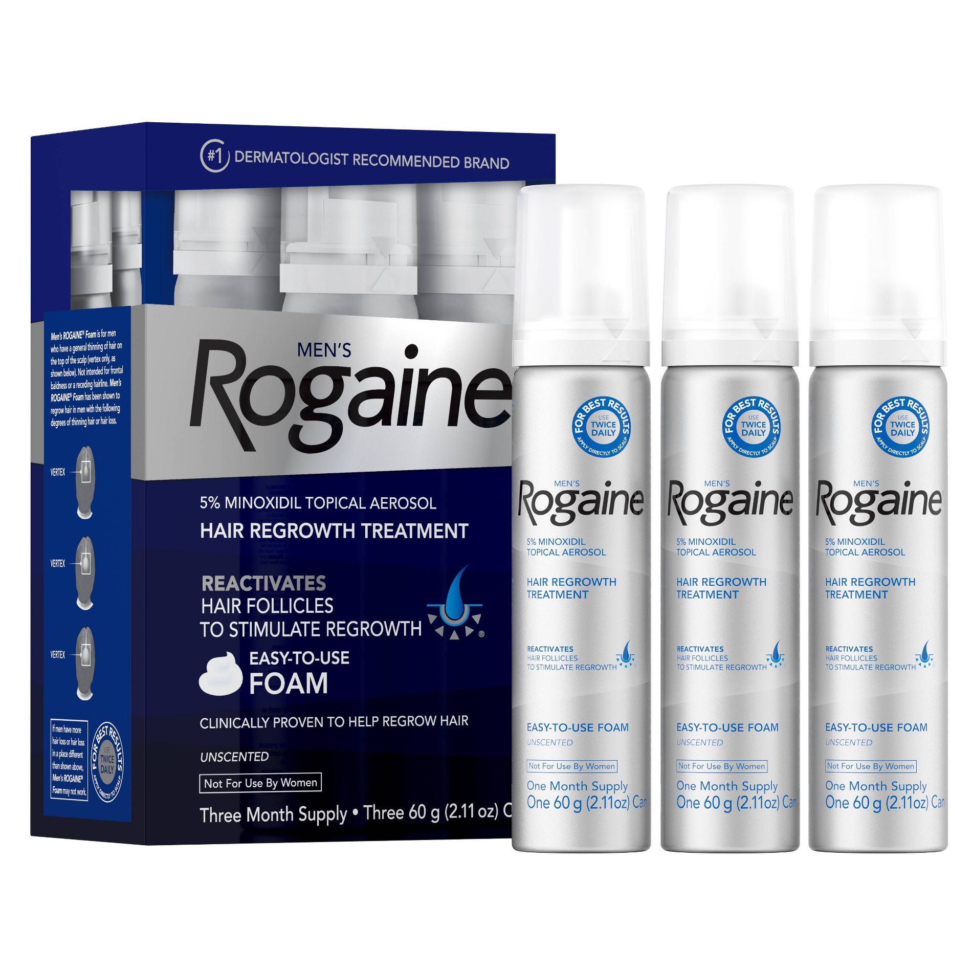 Rogaine Mens' 5% Minoxidil Foam for Hair Regrowth - 6.33oz: Daily Use, Suitable for All Hair Types