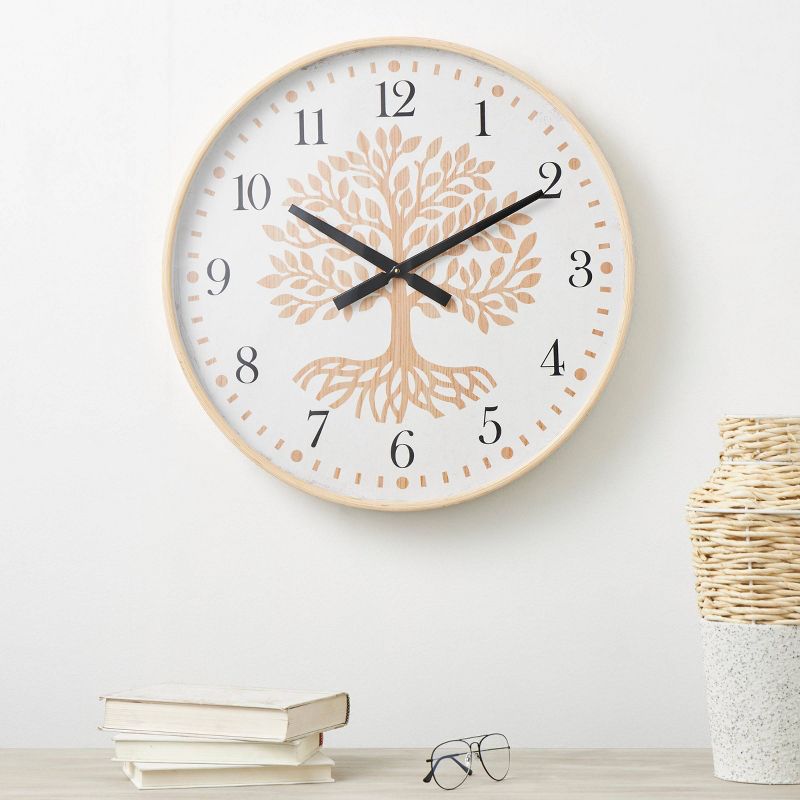 24&#34;x24&#34; Wooden Tree Wall Clock with Cream Backing Brown - Olivia &#38; May, 2 of 10