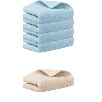 REGALWOVEN 5 Pack Embroidery Pattern Cotton Hand Towels Set Bathroom, Kitchen 14" x 30"