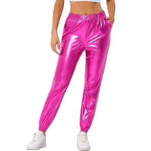 INSPIRE CHIC Women's Metallic Shiny Sparkle Elastic Waist Pants - 1 of 4