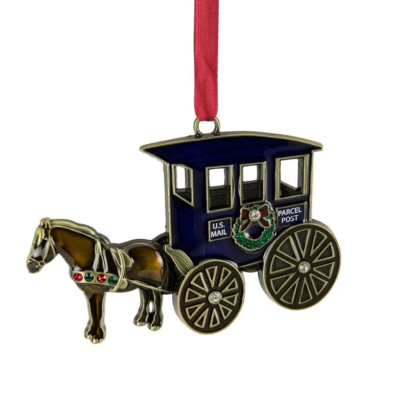 Northlight 3.25" U.S. Mail Parcel Horse and Buggy Christmas Ornament with European Crystals, 1 of 5