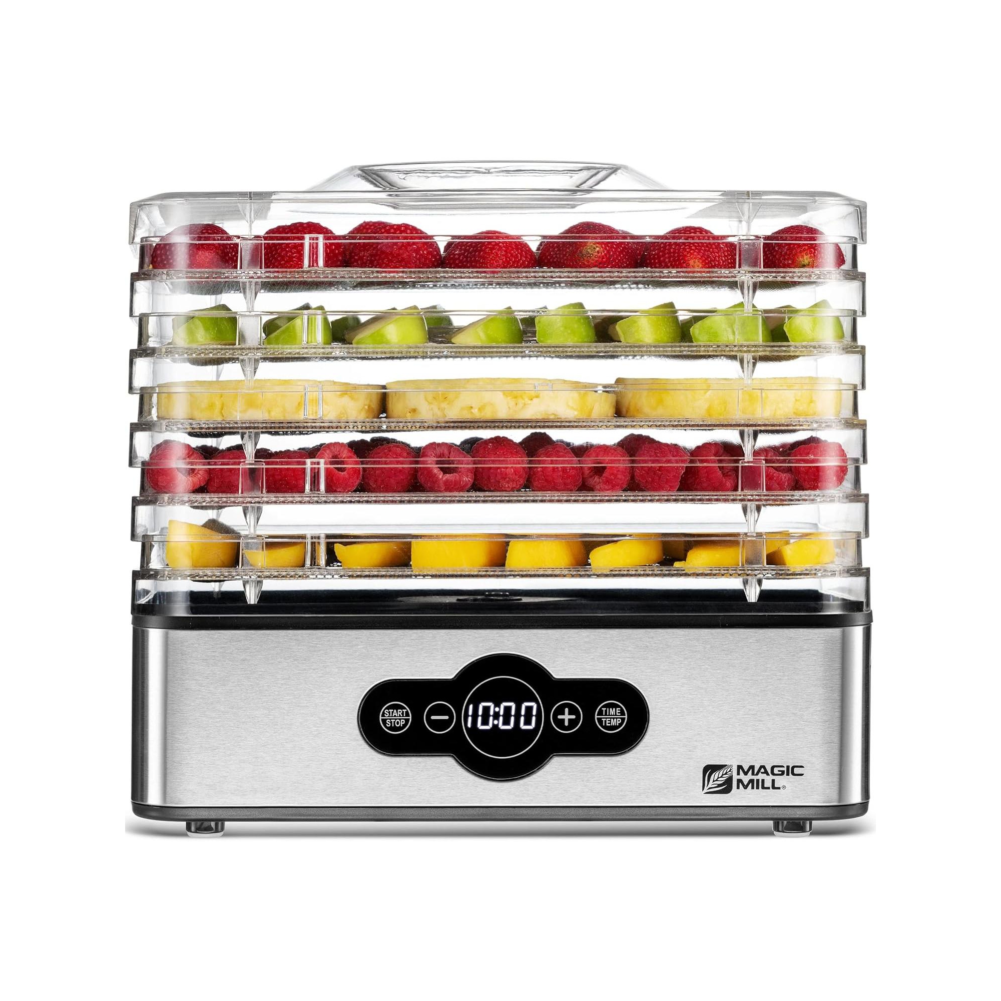 Magic Mill Food Dehydrator 5 Stackable Stainless Steel Trays, Digital Timer, BPA-Free