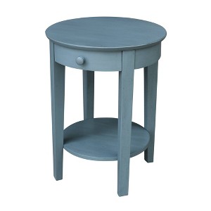 Phillips Antique Rubbed Accent Table with Drawer Ocean Blue - International Concepts: Hardwood Round Side Table with Shelf - 1 of 4