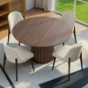 PexFix 46" Modern Round Dining Table Set with 4 Upholstered Chairs Walnut Textured Wood Top Pleated Pedestal Base Beige Seats for Kitchen Dining Room - 2 of 4