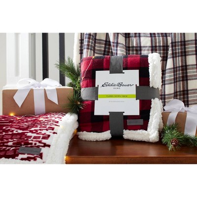 Cabin Plaid Red Fleece & Cotton Sherpa Reversible Throw Blanket