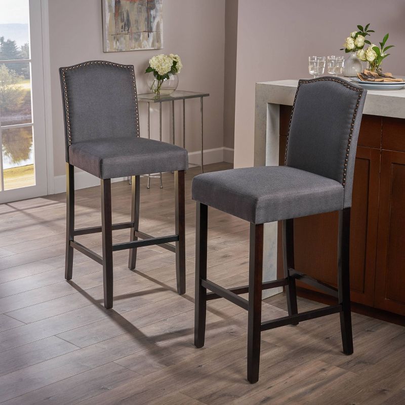 Set of 2 Darren Contemporary Upholstered Barstools with Nailhead Trim - Christopher Knight Home, 3 of 13