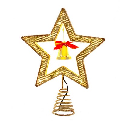 Kurt Adler 12-Inch 45-Light Gold Star Tree Topper with Bell