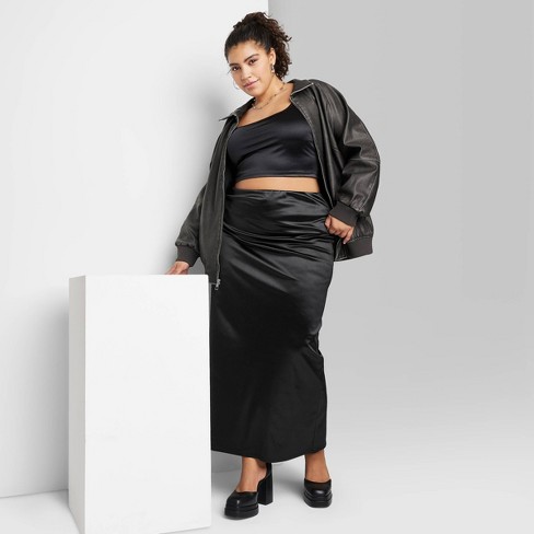 Women's High-Rise Shine Knit Maxi Skirt - Wild Fable™ Black XXL