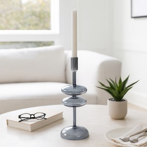 Decorative Candle Holder for Taper Candles - Modern Glass Candlestick Holder with Disc and Sphere Design for Table Décor - 1 of 4