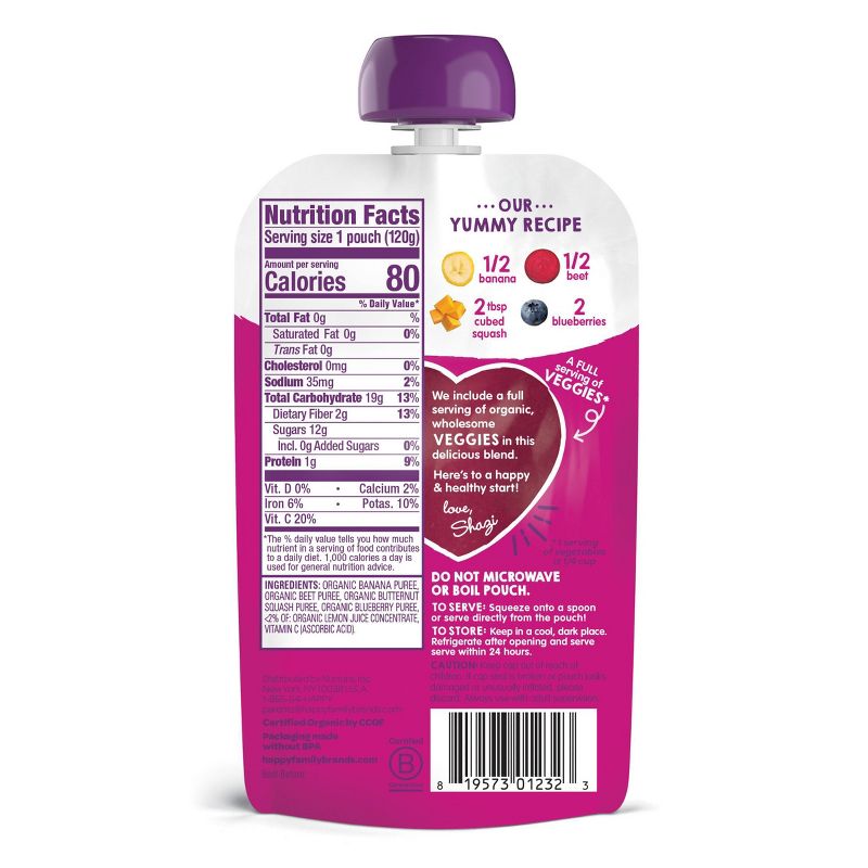 HappyTot Love My Veggies Organic Bananas Beets Squash & Blueberries Baby Food Pouch - (Select Count) , 3 of 6