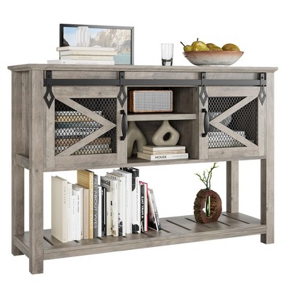 Farmhouse Entryway Table with Sliding Barn Doors, Sofa Table with Storage and Open Shelf