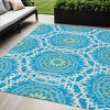 Ivory And Sky Blue Floral Medallion Washable Indoor Outdoor Area Rug - 2 of 4