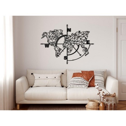 Metal World Map, 2 Pieces Geometric World Map Decor, Home Living