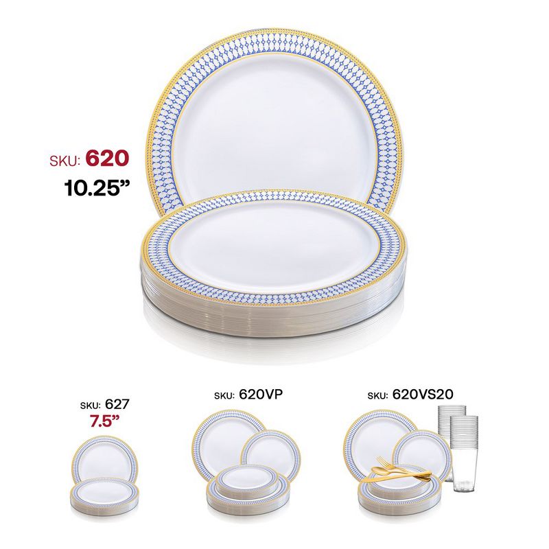 Smarty Had A Party 10.25" White with Blue and Gold Chord Rim Plastic Dinner Plates (120 Plates), 5 of 12