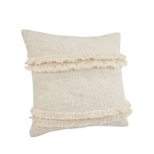 HomeRoots 20" Cream Cotton Throw Pillow with Fringe - 1 of 4