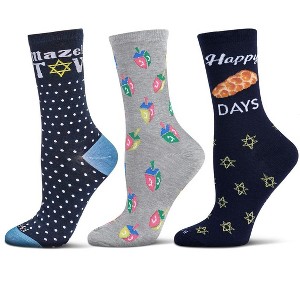 MeMoi Women's 3 Pair Pack Hanukkah Crew Socks - 1 of 1