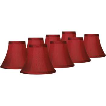 Springcrest Set of 8 Bell Lamp Shades Deep Red Faux Silk Small 3" Top x 6" Bottom x 5" High Candelabra Clip-On Fitting