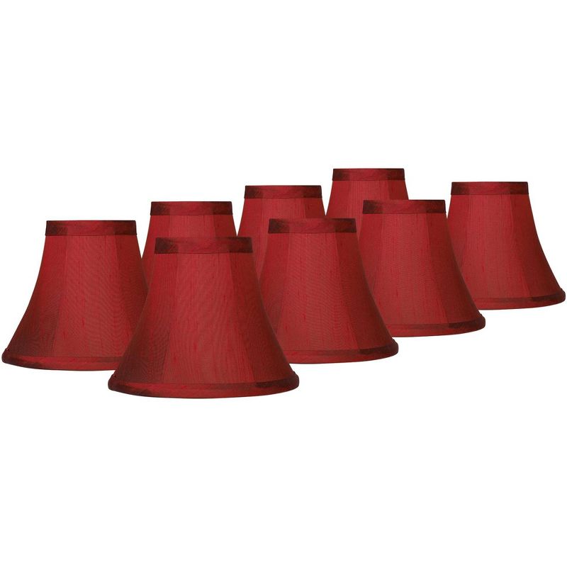 Springcrest Set of 8 Bell Lamp Shades Deep Red Faux Silk Small 3" Top x 6" Bottom x 5" High Candelabra Clip-On Fitting, 1 of 9