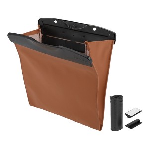 Unique Bargains Car Trash Can Hanging Folding Front Seats Faux Leather Trash Bin 1 Pcs - 1 of 4
