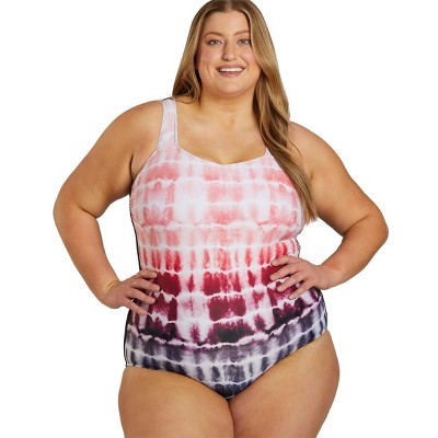 Sporti Sporti Plus Size Shibori Moderate Printed Ombre Sweetheart One Piece Swimsuit Watermelon 20W