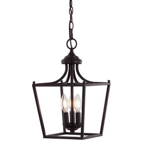 10" LED 3-Light Camden Iron Classic Mid-Century Pendant Oil Rubbed Bronze - JONATHAN Y: UL Listed, Adjustable Height, Metal Body - 1 of 4