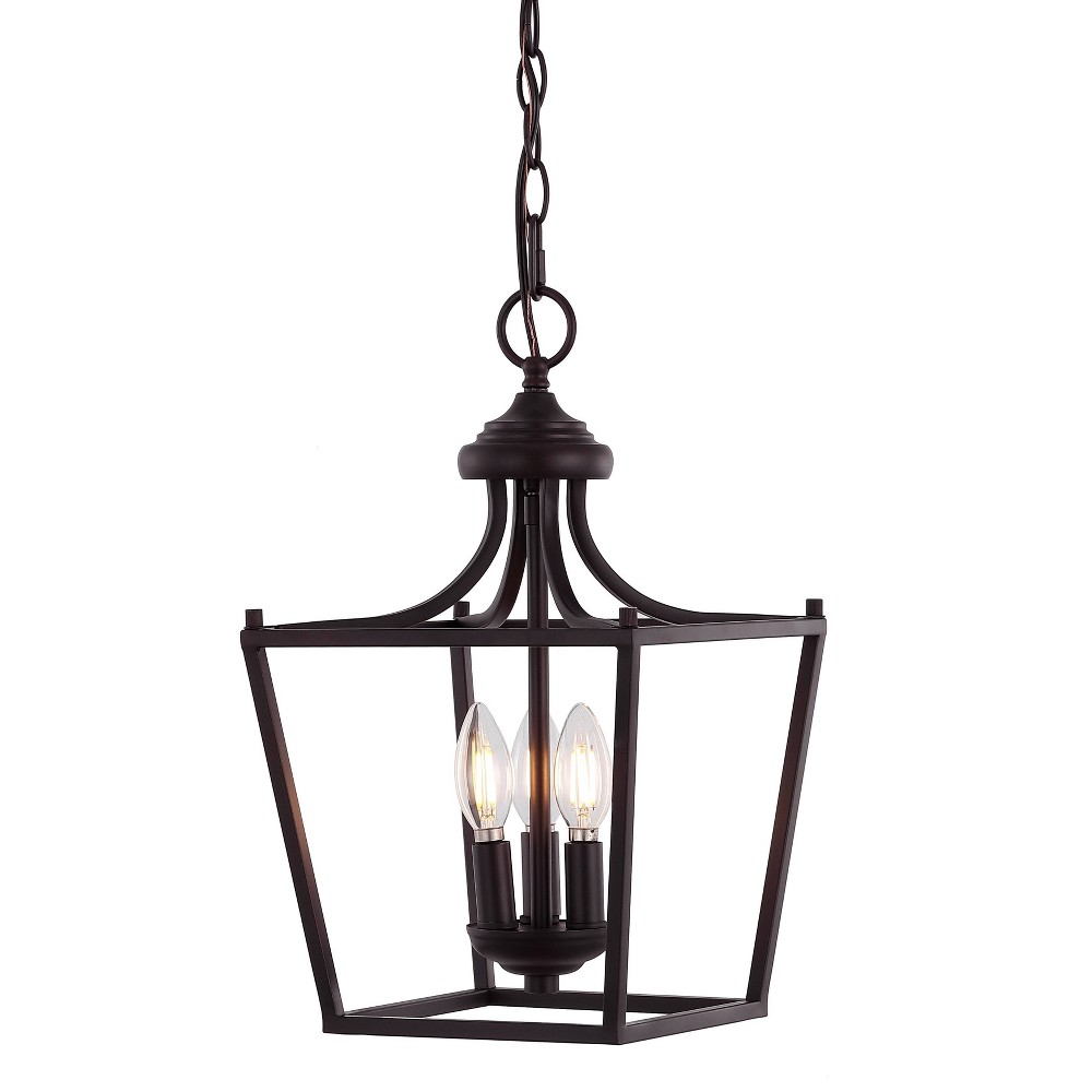 10" LED 3-Light Camden Iron Classic Mid-Century Pendant Oil Rubbed Bronze - JONATHAN Y: UL Listed, Adjustable Height, Metal Body