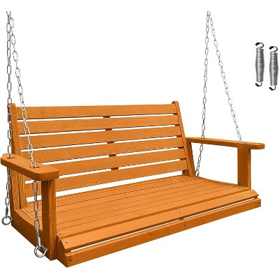 Fortune Candy 2-Person Wooden Porch Swing, Ergonomic Design, Weather-Resistant, Includes Hanging Chains for Patio, Garden, or Yard