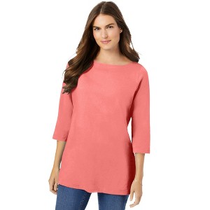 Woman Within Women's Plus Size Perfect Three-Quarter Sleeve Boatneck Tee - 1 of 4