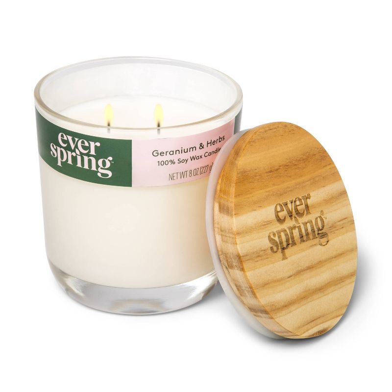 2-Wick Geranium &#38; Herbs 100% Soy Wax Candle - 8oz - Everspring&#8482;, 3 of 8