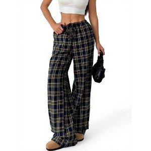 Clearlove Women Plaid Wide Leg Pants Casual High Waisted Baggy Trousers - 1 of 4