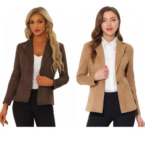 INSPIRE CHIC Women's Lapel Collar Long Sleeve Faux Suede Work Office Blazer 2 Packs - 1 of 4
