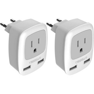 European Travel Plug Adapter 2 Pack, International Power Outlet Adaptor with 2 USB, Type C Charger from USA to Most of Europe EU Spain Germany Israel - 1 of 4