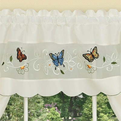 Embroidered Butterflies and Sunflowers Sheer Kitchen Curtain Set