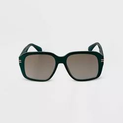 Women's Plastic Retro Rectangle Sunglasses - A New Day™ Green