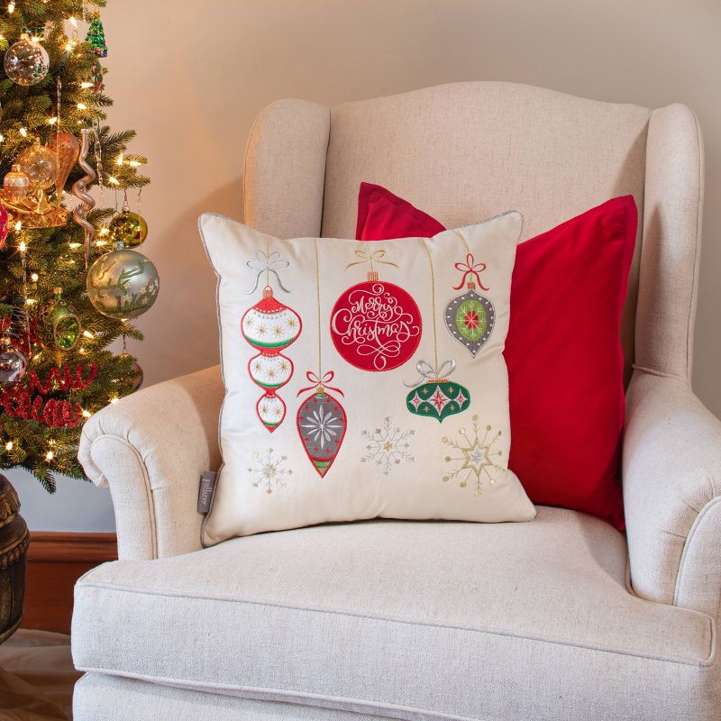 16.5&#34;x16.5&#34; Indoor Christmas &#39;Velvet Ornaments&#39; Multi Square Throw Pillow  - Pillow Perfect, 5 of 8