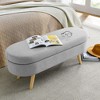 CAVINAS Storage Bench Oval Linen Ottoman with Storage with Rubber Wood Legs - 3 of 4